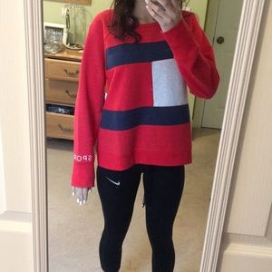red Tommy Hilfiger crewneck sweatshirt
